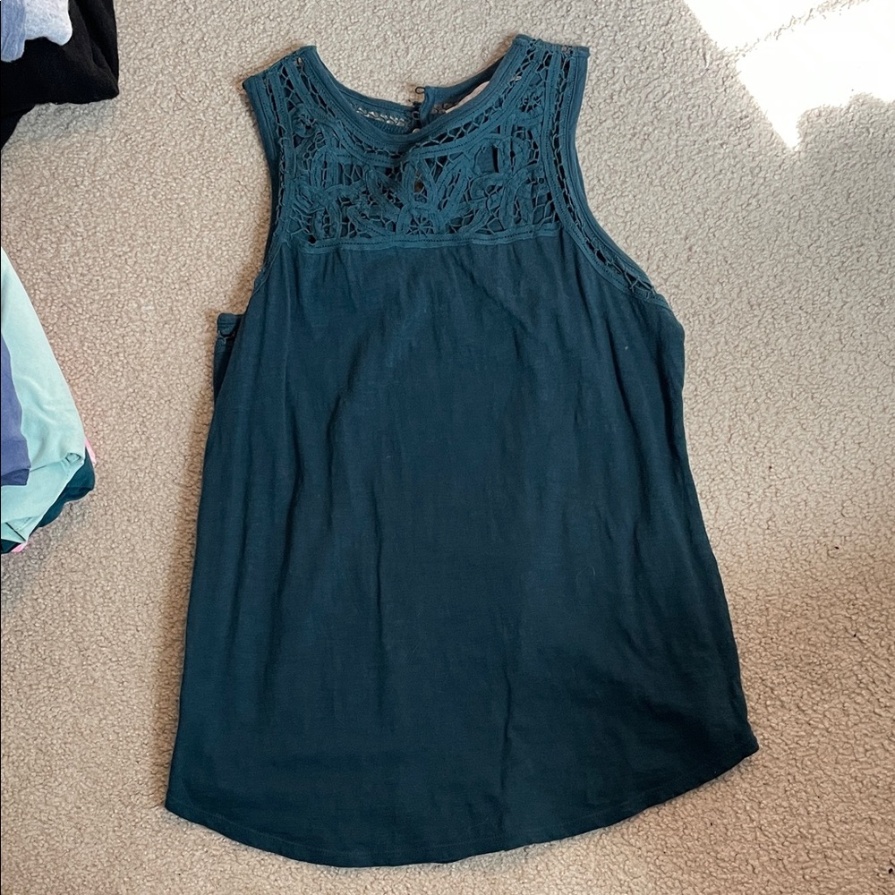 LOFT Teal Crochet Yoke Sleeveless Tank